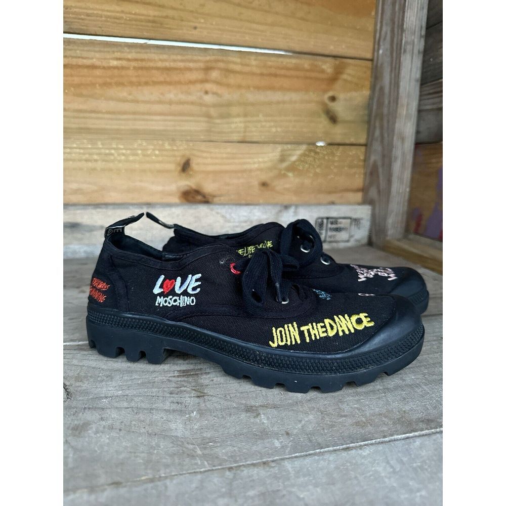 Love Moschino Black Lug Sole Embroidered Sneakers Size 37 6.5 US